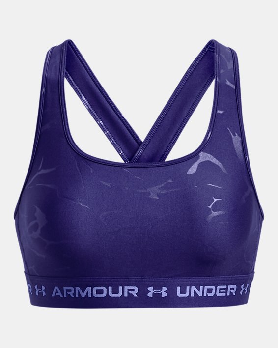 Women's Armour® Mid Crossback Emboss Sports Bra, Blue, pdpMainDesktop image number 10